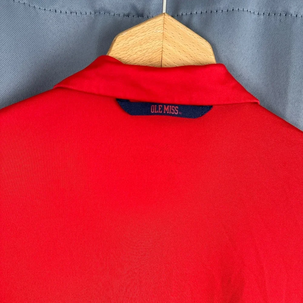 Nike Dri-FIT Ole Miss Rebels Mens Medium Red Striped Performance Golf Polo Shirt